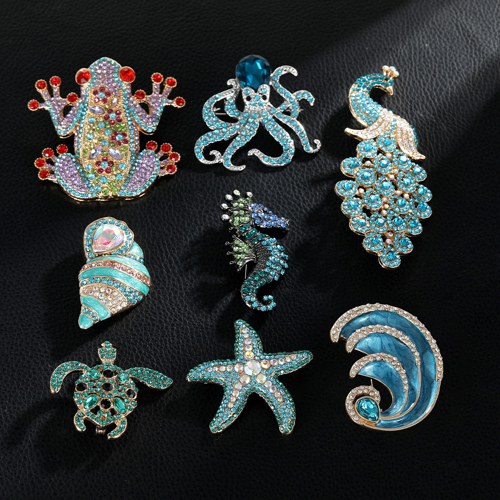 Estilo Marino Estilo IG Pin Tortuga Pavo Real Estrella De Mar Aleación Enchapado Embutido Diamantes De Imitación Unisexo Broches display picture 7