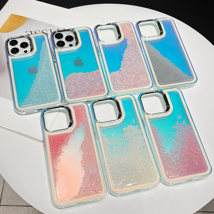 轻奢彩银琉璃适用iPhone15promax手机壳日韩系流星雨苹果14防摔壳