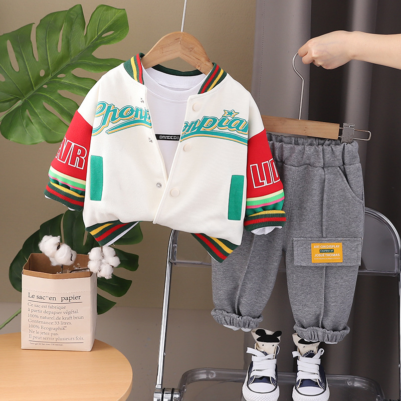 Boys Baseball Jacket Three-piece Set For Infant And Children_voghion.com