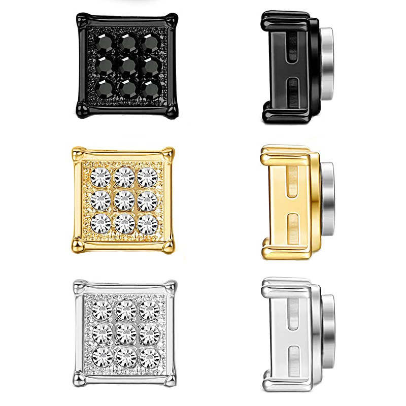 Magnetic Clip On Earrings For Men And Women Non Pierced Stainless Steel With 9 Diamonds Style Jewelry Accessory_voghion.com