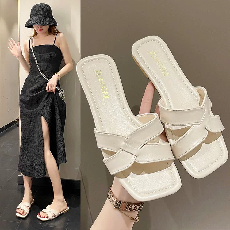 Тапочки интернет-знаменитостей, женская летняя одежда, модные 2023, Новый Сказочный Стиль, нежный французский стиль, дизайн, тапочки с плоским дном