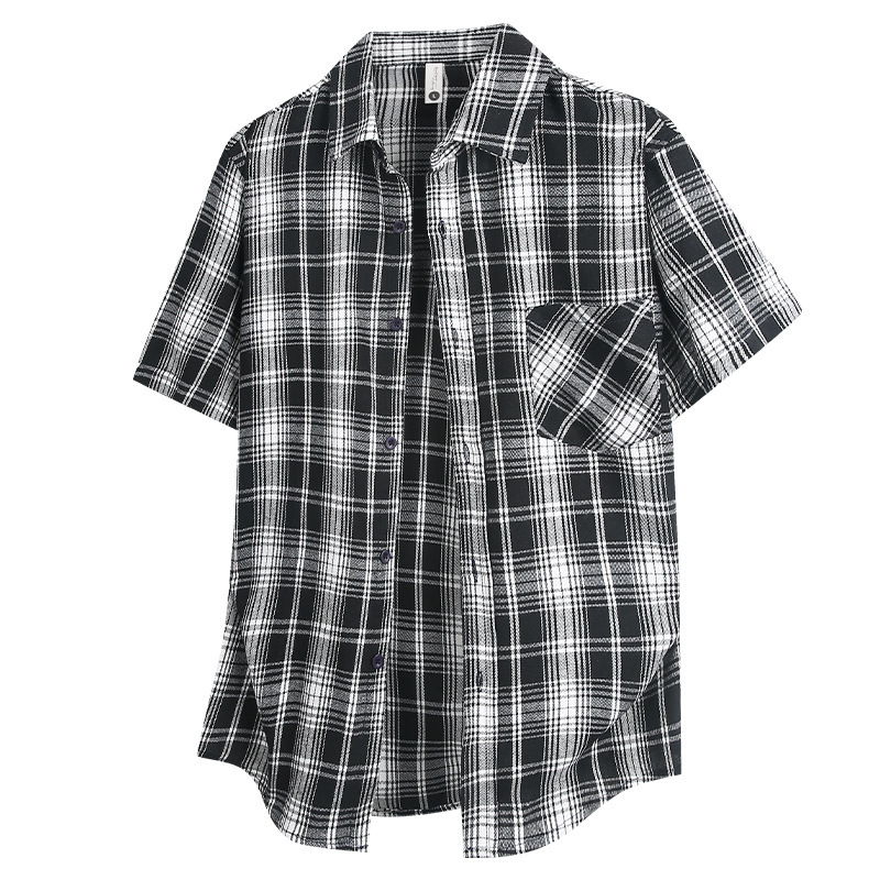 New Short-Sleeved Plaid Shirt, Summer Casual and Versatile, Japanese Style Simple Casual Retro Fashion Design Lapel Shirt New Short-Sleeved Plaid Shirt, Summer Casual and Versatile, Japanese Style Simple Casual Retro Fashion Design Lapel Shirt