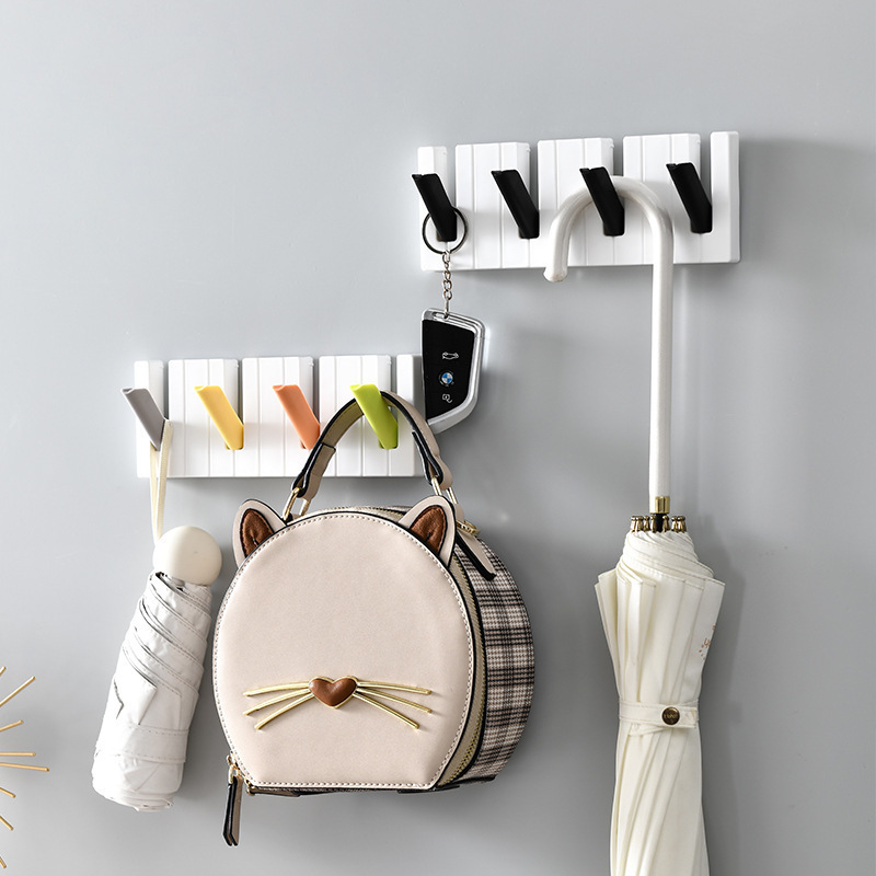 Creative four-grid piano hook Nordic simple hidden foldable hook coat and hat bag key storage rack