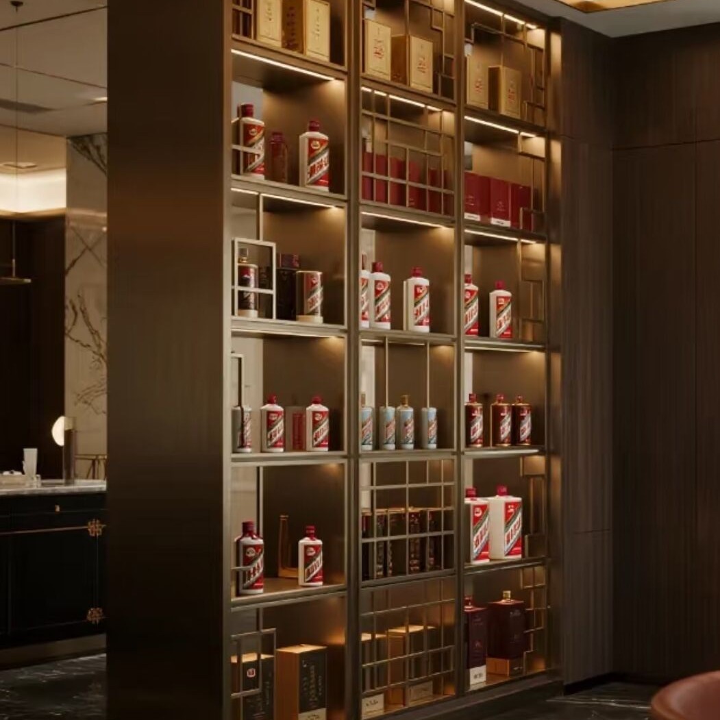 酒柜定制雪茄柜茶叶烟店展厅实木不锈钢铝合金白洋尺寸效果图酒柜