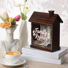 跨境木质存钱罐创意小房子造型储蓄罐亚克力儿童硬币零钱存钱罐