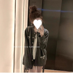 现货杜维经典正肩小香可收腰毛衣针织开衫外套女小香风