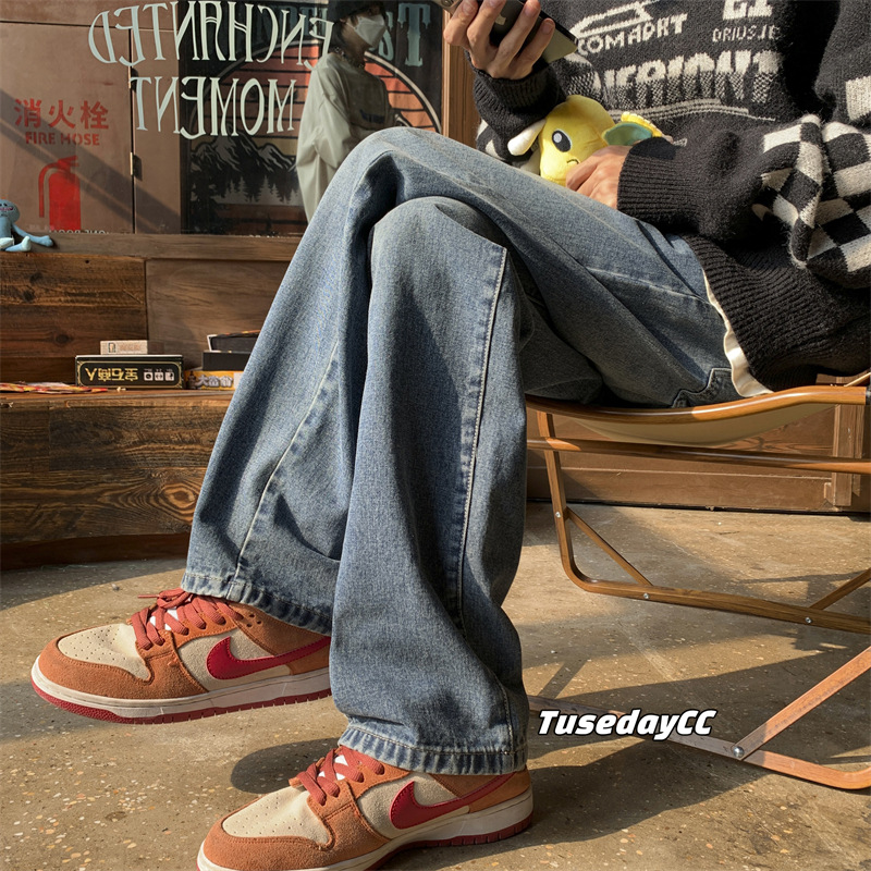 Pantalones vaqueros negros American oversize Street Pants High Street ins hombres de moda suelta recta drapeado Pantalones anchos