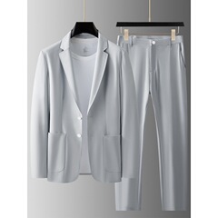 高級紳士スーツの男性は夏の薄いタイプで、弾力性があり、カジュアルスーツの2つのセットを管理しやすいです。