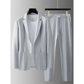 高端绅士西服套装男士夏季薄款免烫弹力易打理休闲西装两件套