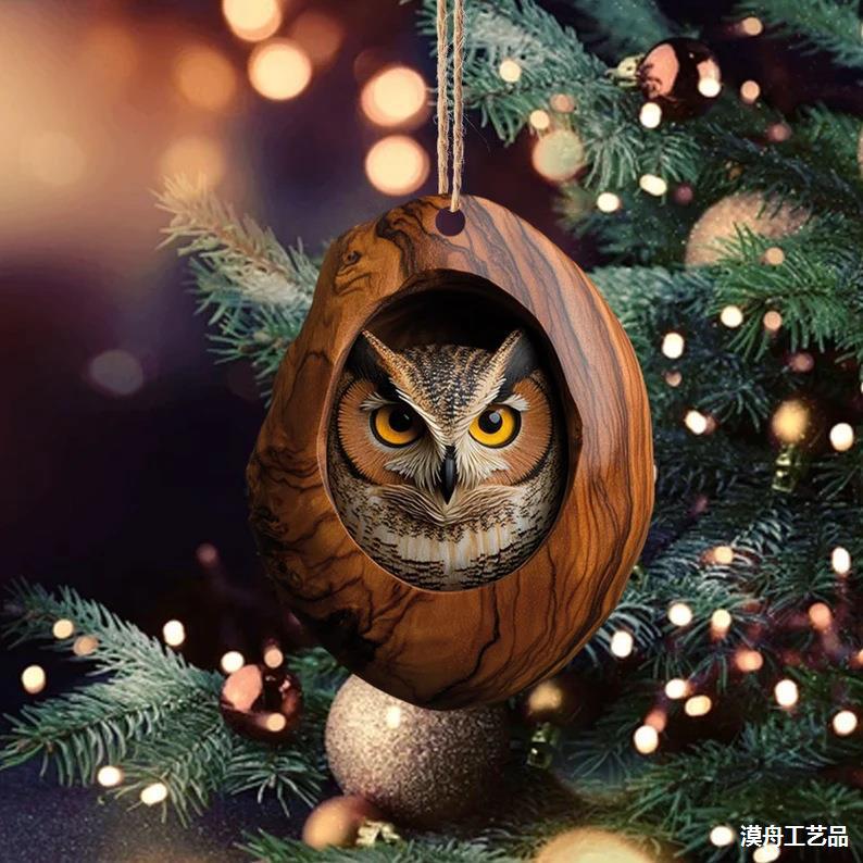 Nuevos búhos transfronterizos, osos, adornos de Navidad, colgantes de árbol de Navidad, colgantes de acrílico de impresión plana 2D
