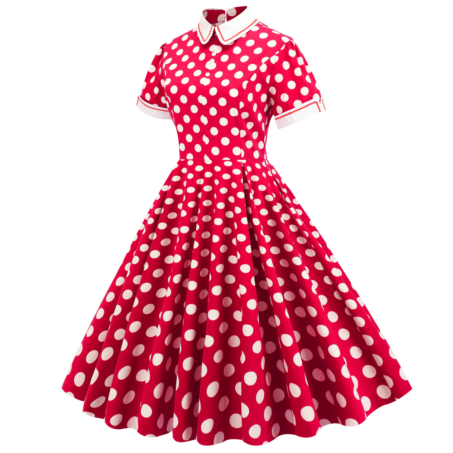 European And American Hepburn Style Court Elegant Temperament Polka Dot Photo Shoot Flared Vintage Date Bridesmaid Dress_ecoleips.com