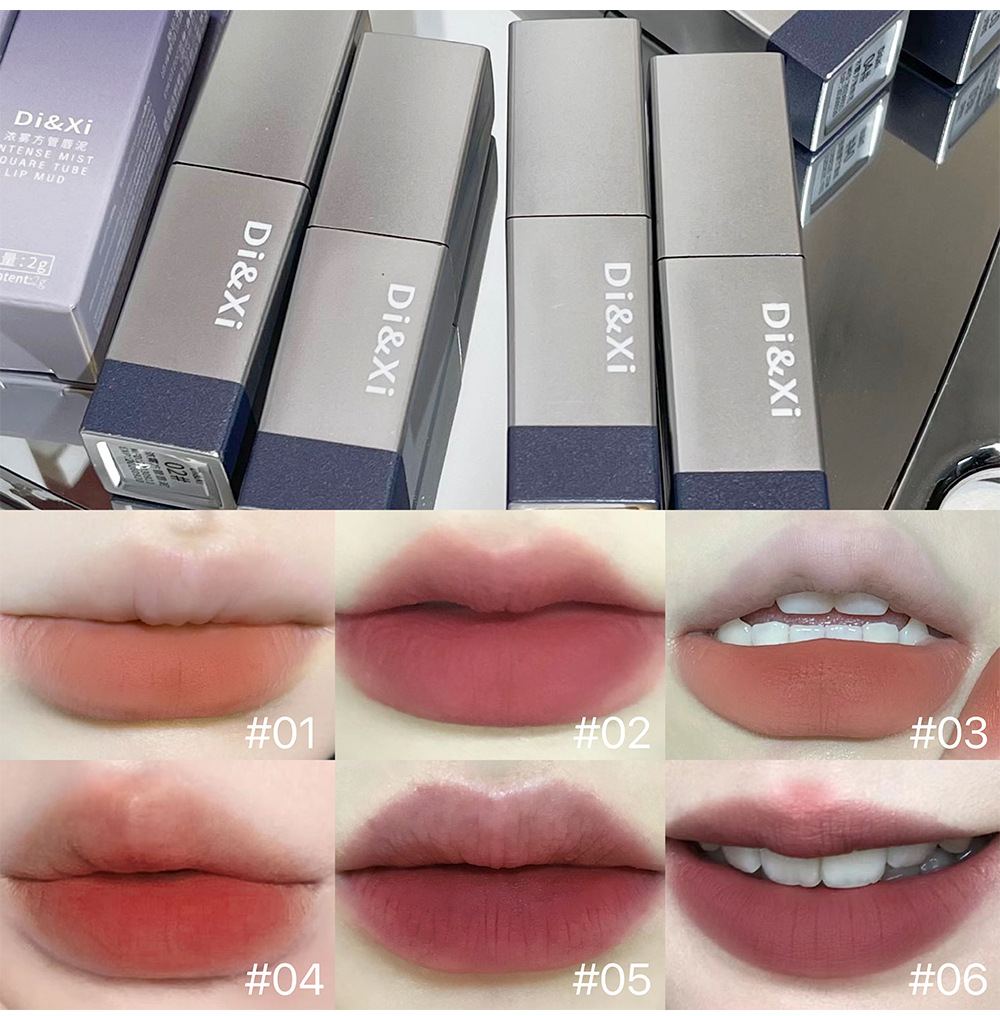DI&XI Thick Fog Velvet Lip Gloss matte Whitening Square Tube Red Lift color Versatile and affordable cross-border wholesale makeup undefined