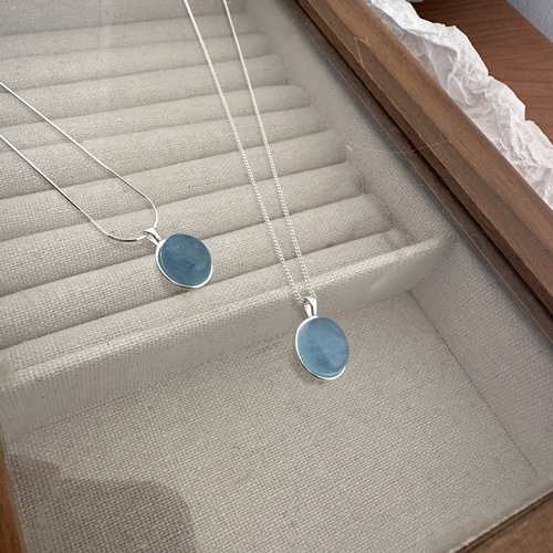 Women's Sea Blue Zirconia Necklace Geometric Elliptical Exquisite Elegant S925 Silver Ins Lockchain Niche Influencer Necklace