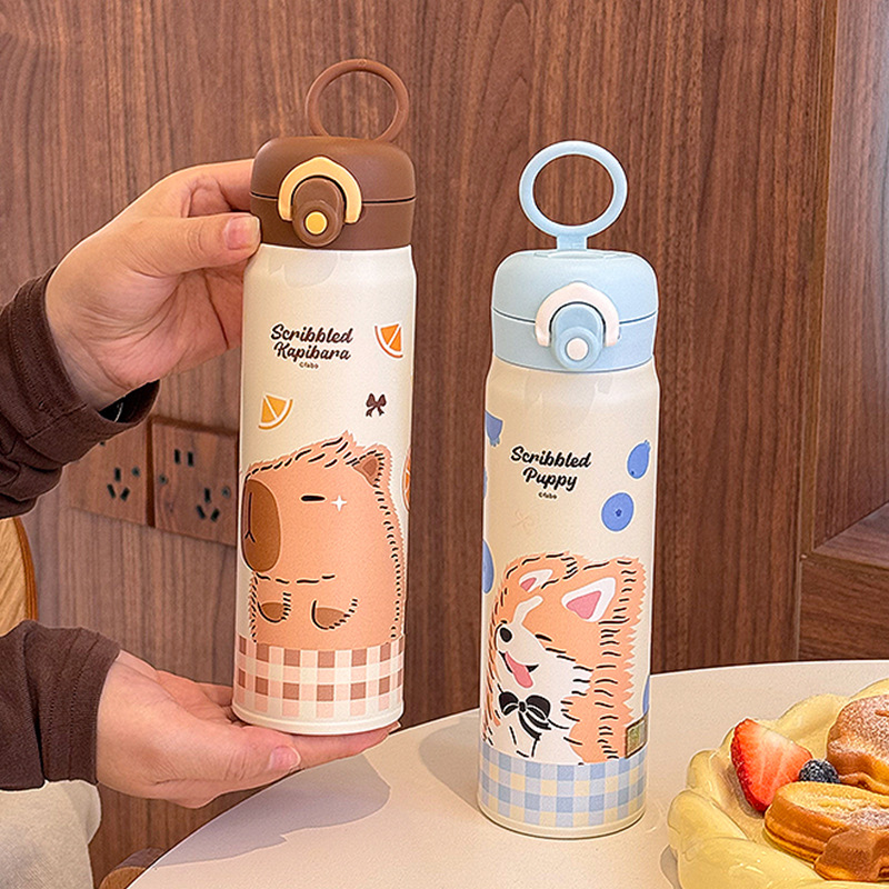 Taza de agua Taza de vacío de pajita para niños Taza de doble bebida pequeña y portátil de alto valor Taza recta para estudiantes Taza especial para la escuela