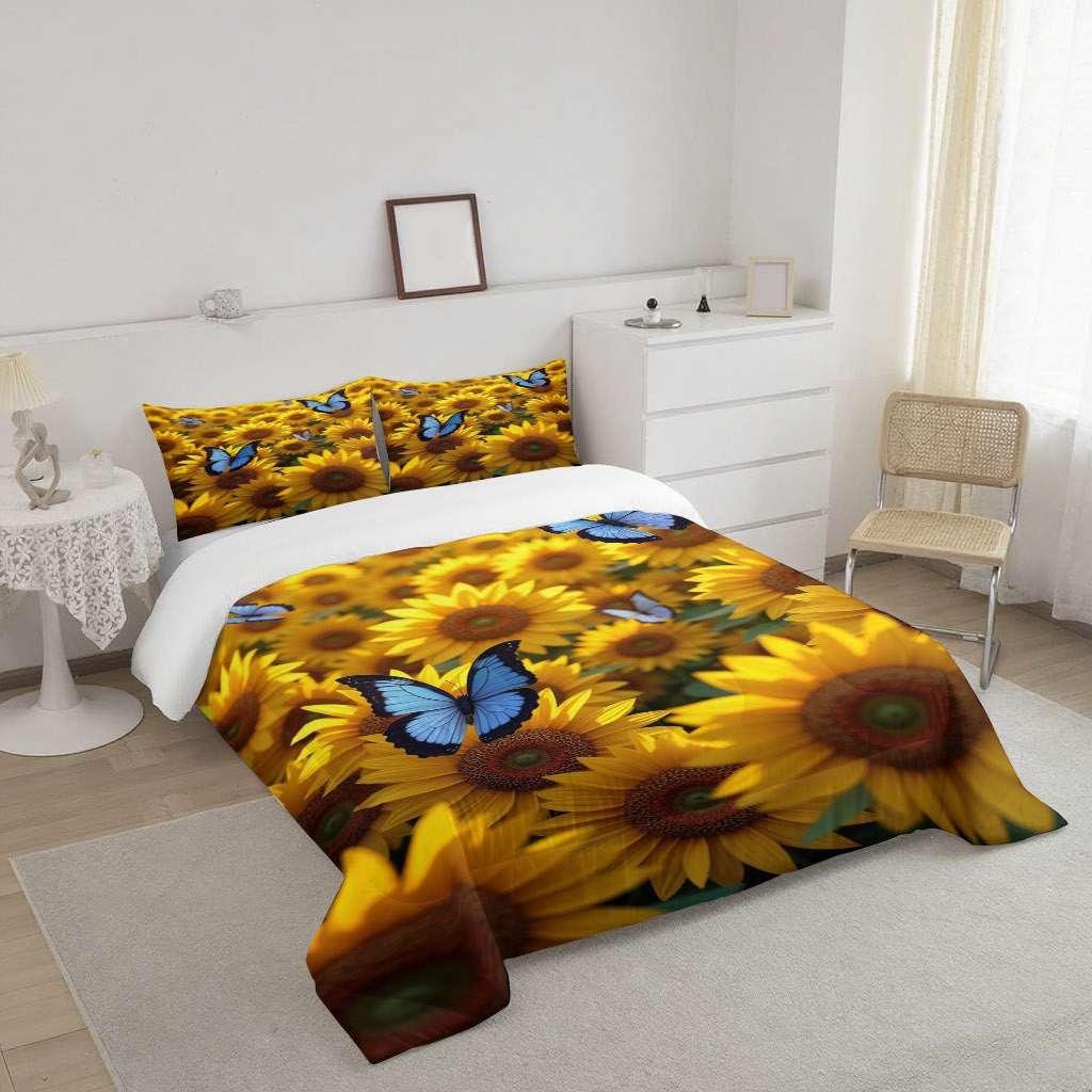 TEMU / JIT transfronterizo nuevo girasol 3D impresión digital 180gms colcha colcha almohada conjunto suministro directo de fabricantes