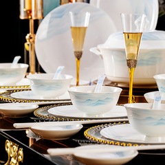 2024骨瓷餐具碗盤家用景德鎮高溫釉中彩碗碟套裝禮盒公司禮品批發