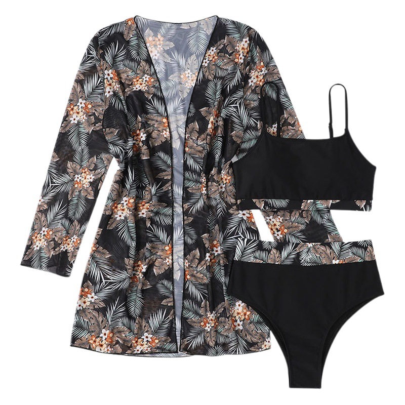 Bikini de Tres Piezas con Malla de Poliéster para Natación y Playa