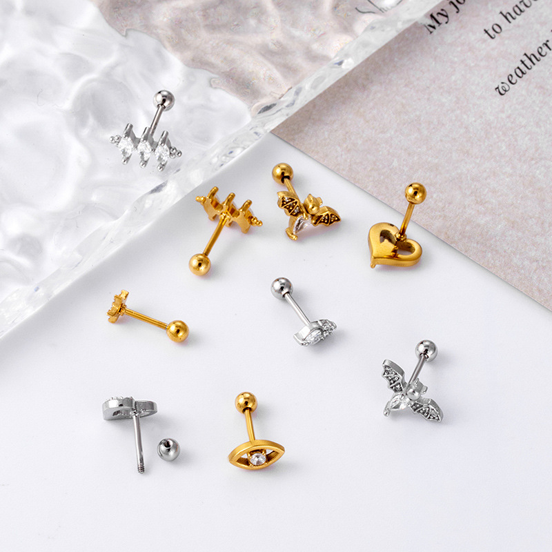 Fashion Heart Shape Stainless Steel Plating Inlay Zircon Ear Studs 1 Piece