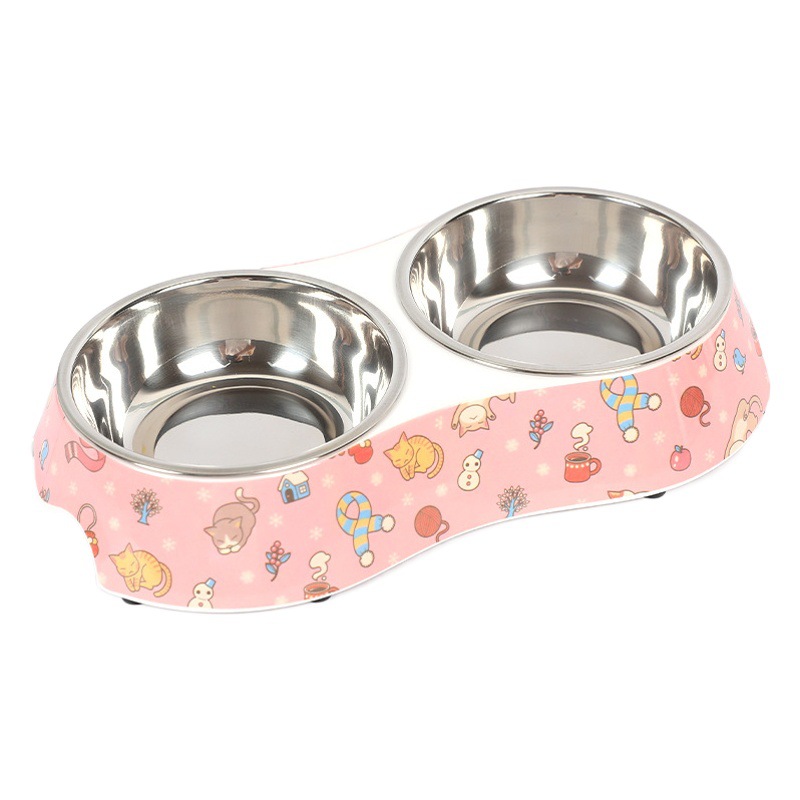 En stock nuevo tazón para mascotas antideslizante de acero inoxidable melamina A5 doble tazón perro tazón gato tazón comida tazón beber cuenca al por mayor
