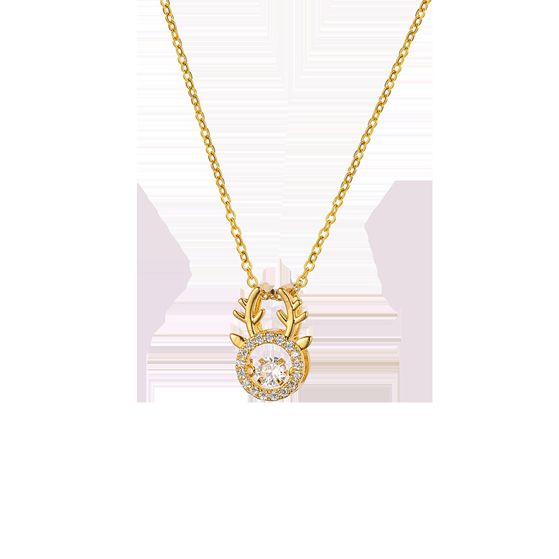 copper inlaid zircon fawn pendant necklace simple clavicle chainpicture1
