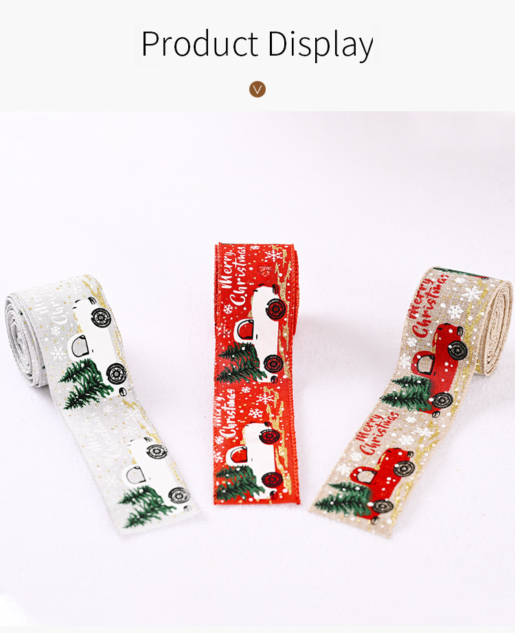 Haobei Creative nouvelle décoration de Noël fournitures couleur voiture impression ruban couleur décoration d'arbre de Noël ruban bande de couleur_voghion.com