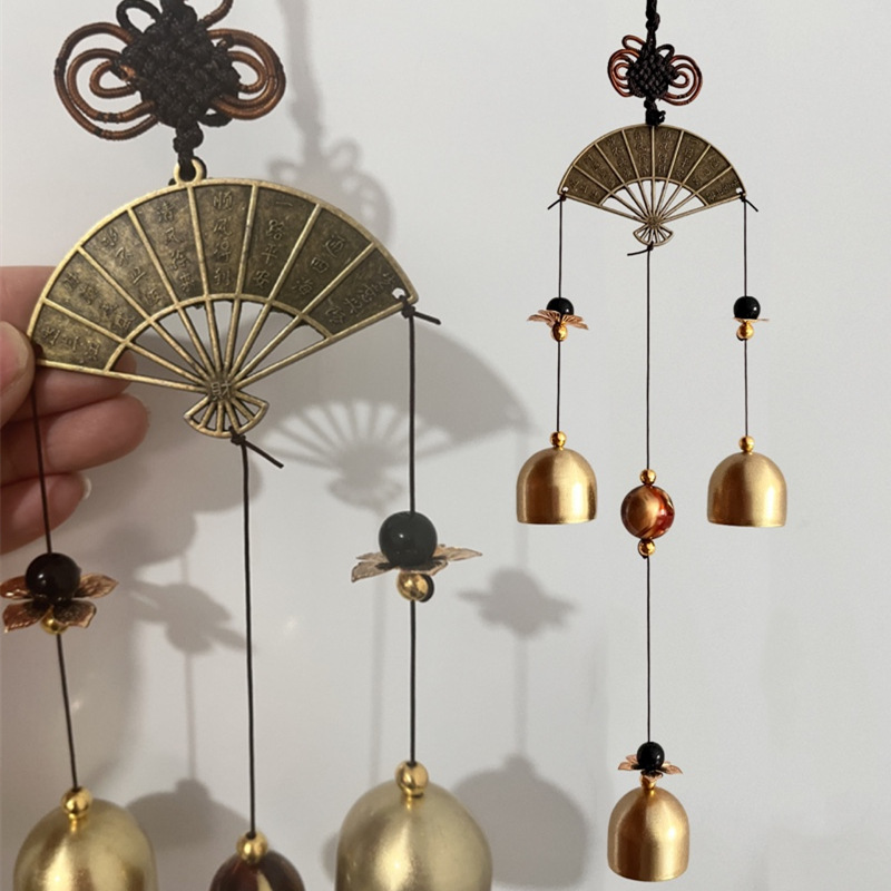 合金扇子风铃挂件批发仿铜色铃铛挂饰古典创意家居门店金属装饰品