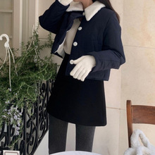 韩国东大门女装 INS博主款 韩版撞色翻领简约保暖暖外套棉衣