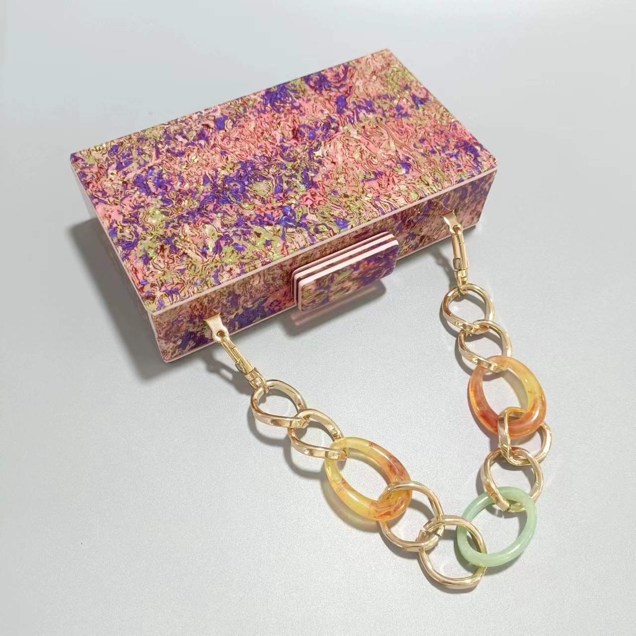 Elegant Shell Acrylic Evening Clutch Bag – Detachable Gold Chain & Bracelet Strap For Weddings, Parties & Special Occasions_voghion.com