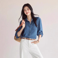 伊*L天丝凉感无弹薄款百搭正肩牛仔衬衫2025夏季新款女1G7922321