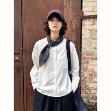 【三与二出】拼接腰果花小围巾斜口袋设计日系小众春季衬衫37115#