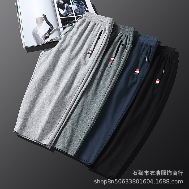 Pantalones de hombre de talla extra grande, pantalones cortos informales de verano de algodón puro, pantalones deportivos con cordón elástico, pantalones cortos versátiles 7/8 para hombres grandes y altos