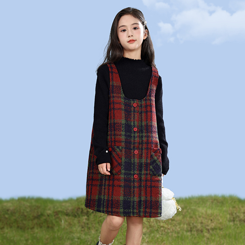 Girls' Suit Skirt 2025 Autumn and Winter New Plaid Suit Skirt Children's Base Sweater Two-piece Princess Skirt