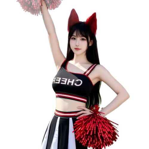 European and American sexy hot girl letter-print contrast-color slim-fit mid-length skirt—cheerleading performance uniform set
