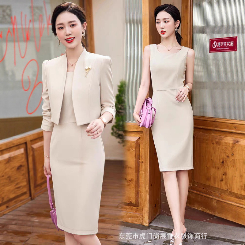 Cross-Border Short Blazer for Petite Women, Autumn and Winter Elegant Business Attire Dress Suit Two-Piece Set