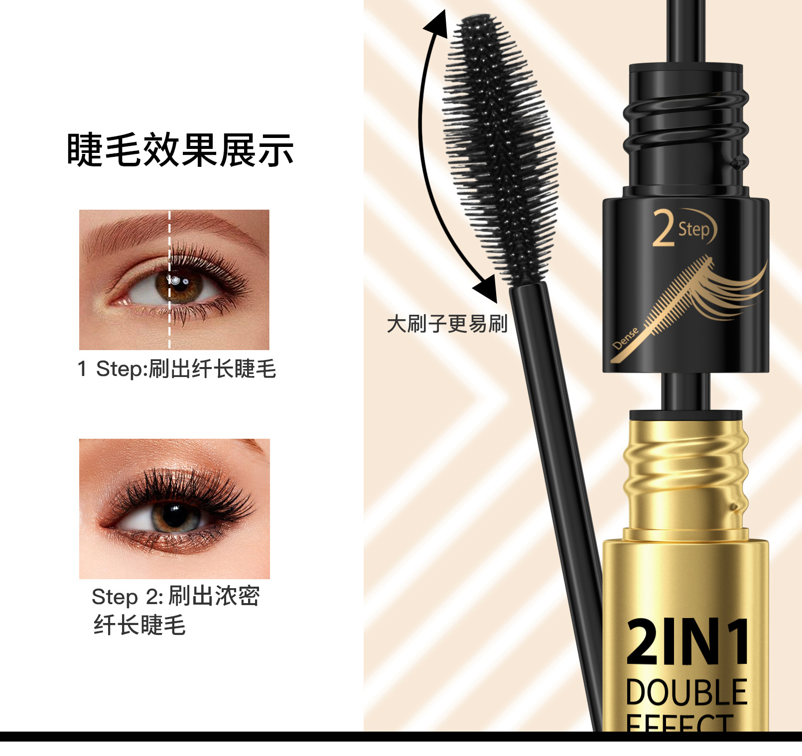 Hellokiss Dual-Effect 2-in-1 Long and Curly Mascara Waterproof, Non-smudging, Long-lasting and Thick 4D Mascara undefined