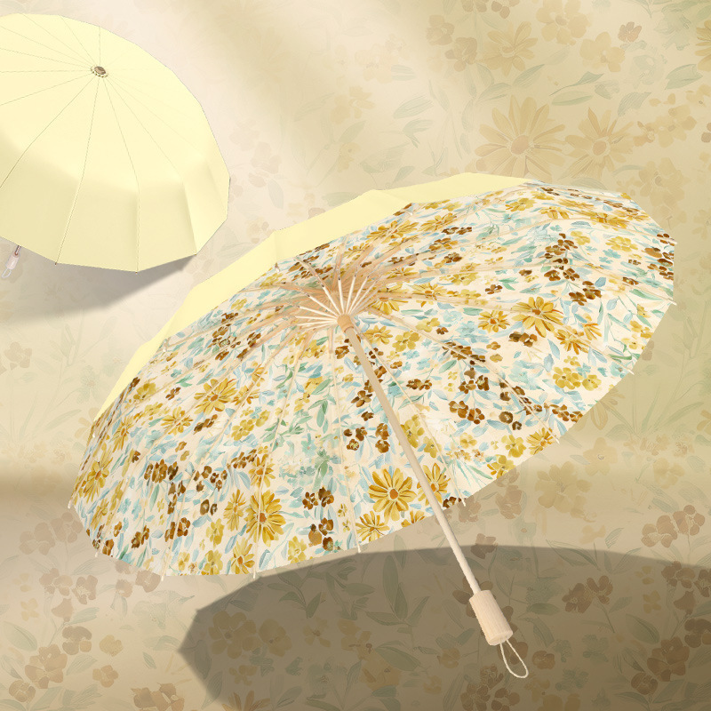 New 16-bone High-value Sunshade Umbrella UV-proof Women's Sun Umbrella Sunny Rain Dual-purpose Umbrella Wind-resistant Reinforced Colored Glue