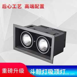 led斗胆灯双头单头三头暗装射灯筒灯黑色方形格栅嵌入式豆胆商用