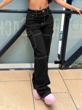 L 11545 High Waist Straight Leg Cargo Jeans ������װţ�п�