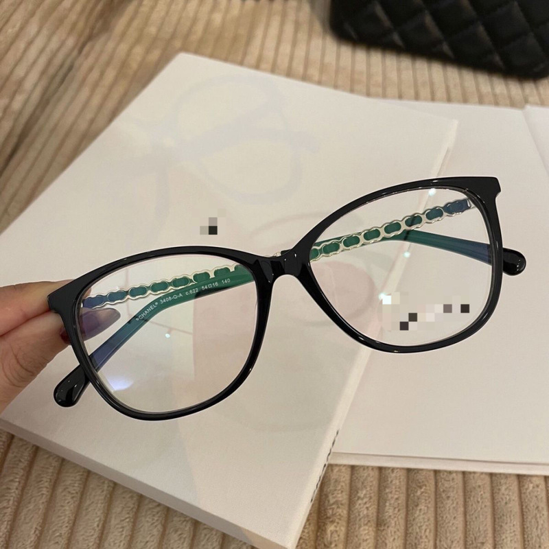 Xiaoxiangjia Ch3408 Cat-Eye Black Frame Colorful Leather Leg Mirror Frame Anti-Blue Light Plain Mirror Can Be Matched with Myopic Women