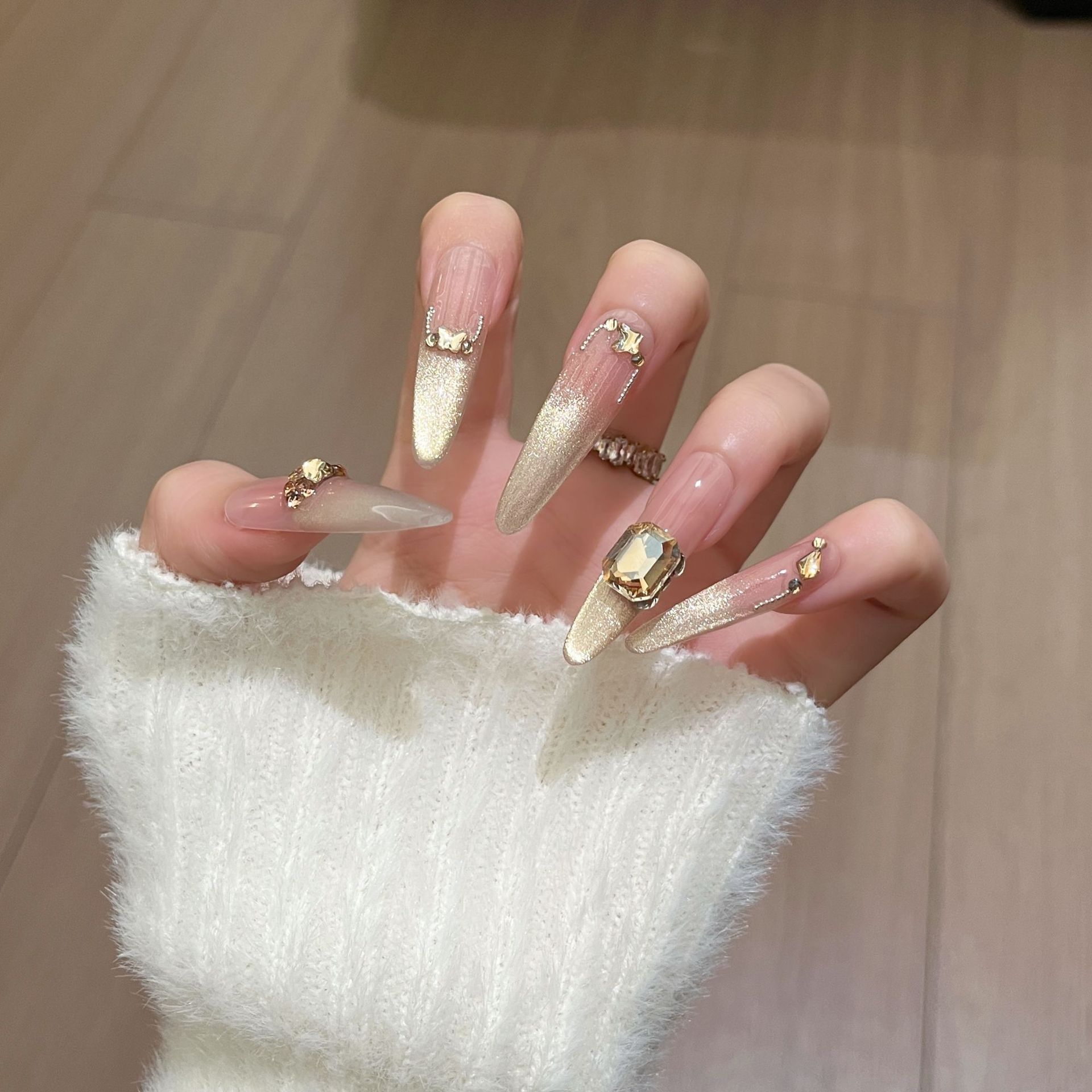 Manos de uso de uñas brillante oro ojo de gato puro para blanquear parche de uñas de alta calidad parche de uñas largo