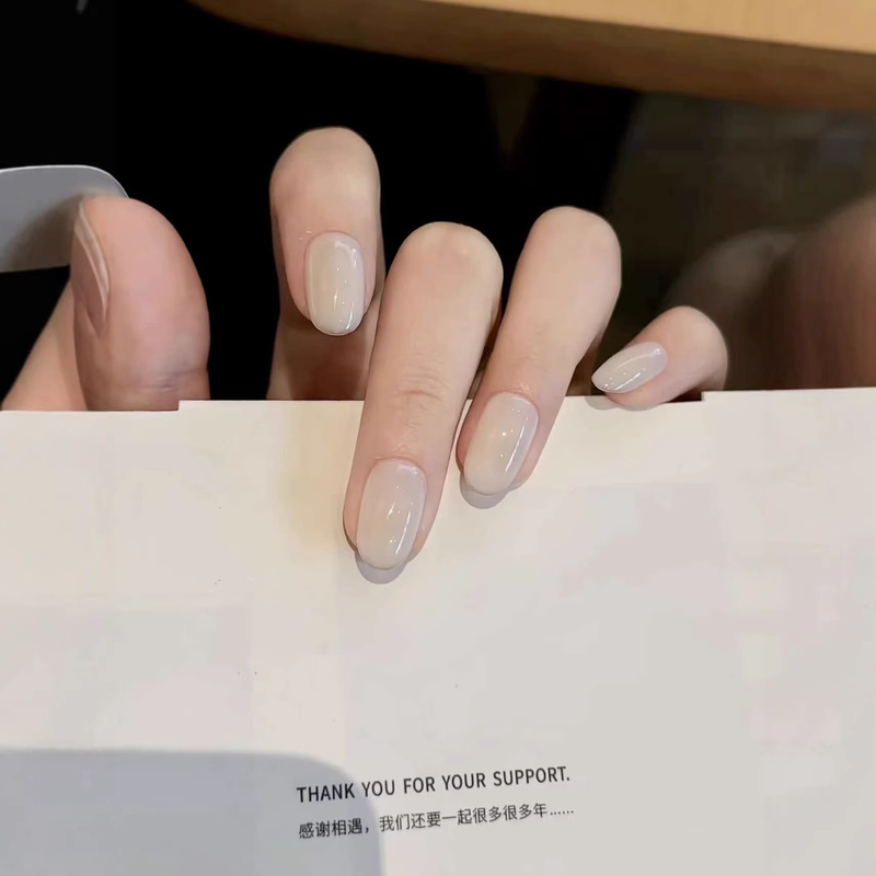 【Made in Shenzhen】Caramel Milk White Pure Handmade Wearable Nail Art Whitening Nail Stickers Nail Patches
