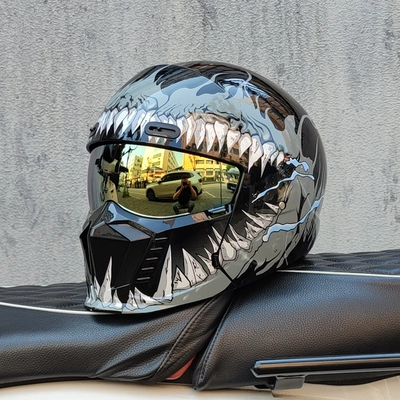 Retro Helmet for Men and Women, Motosiklet dəbilqələri - m-gray-phantom-flame-gold-plated