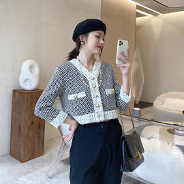 小香风外套 新款黑白格短款秋冬粗花呢名媛上衣