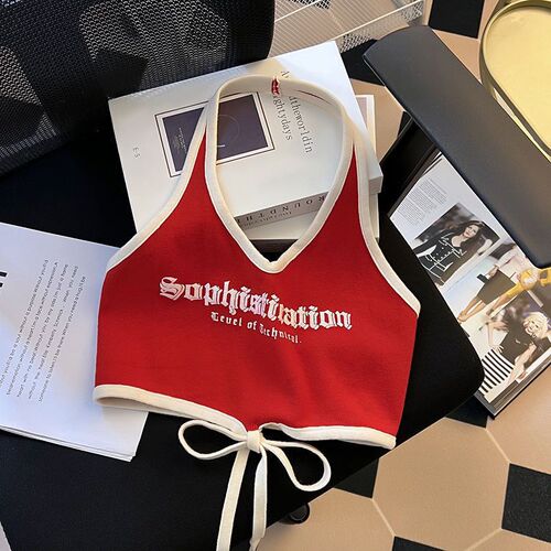 Girls halter neck camisole summer new style girls Korean style fashionable slim short tops for outer wear 0015