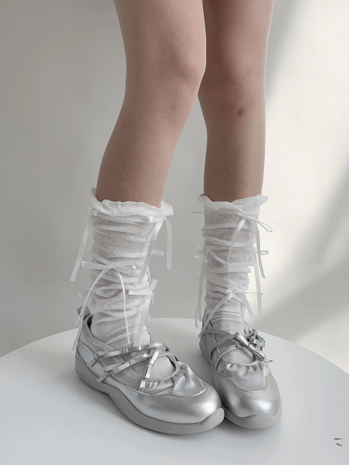 Новые 2024 сложенные носки Летние тонкие кружева дышащие средние носки дети Японский милый бант чулки