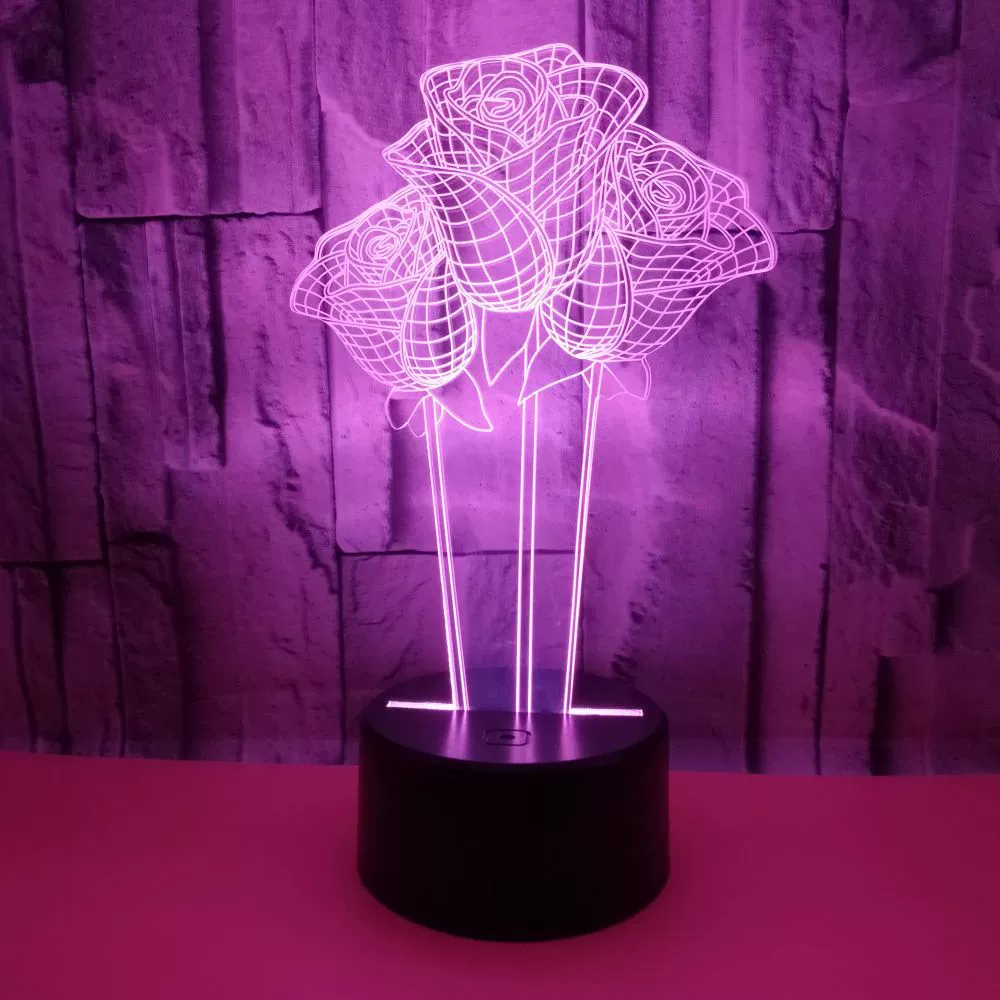 Rose acrylic 3D LIGHT LED MODERN Living Table Lamp Micro US