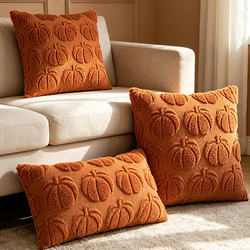 Halloween Pumpkin Embroidered Plush Pillow Case For Sofa Living Room_voghion.com