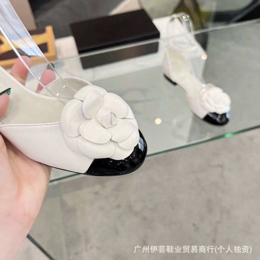 2024 новая классическая mountain camellia flat sandals on the side empty stitching leather fashion with round head with single shoes