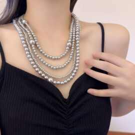 法式复古珍珠多层项链时尚个性气质颈链锁骨链设计感麻花缠绕项饰
