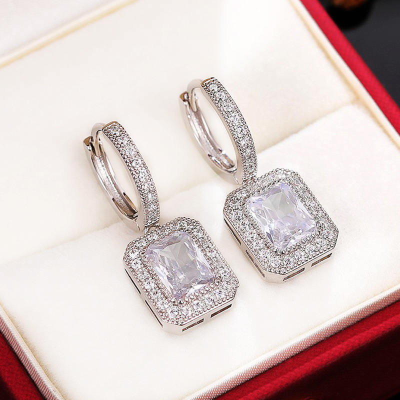 Street Occasion Copper Material 1 Pair Classic Style Square Inlay Copper Zircon Earrings